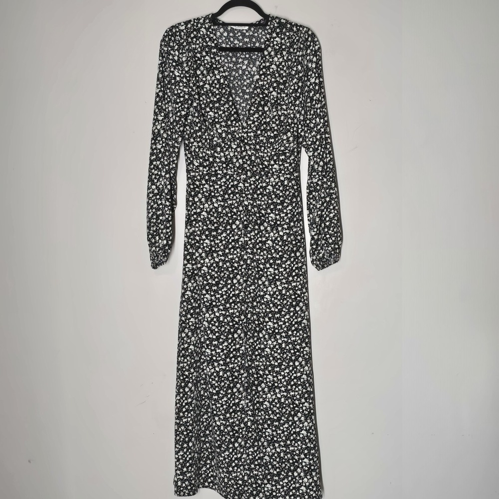 12th Tribe S Black Ditsy Floral Maxi Dress Long Sleeve Cottagecore Romantic Boho